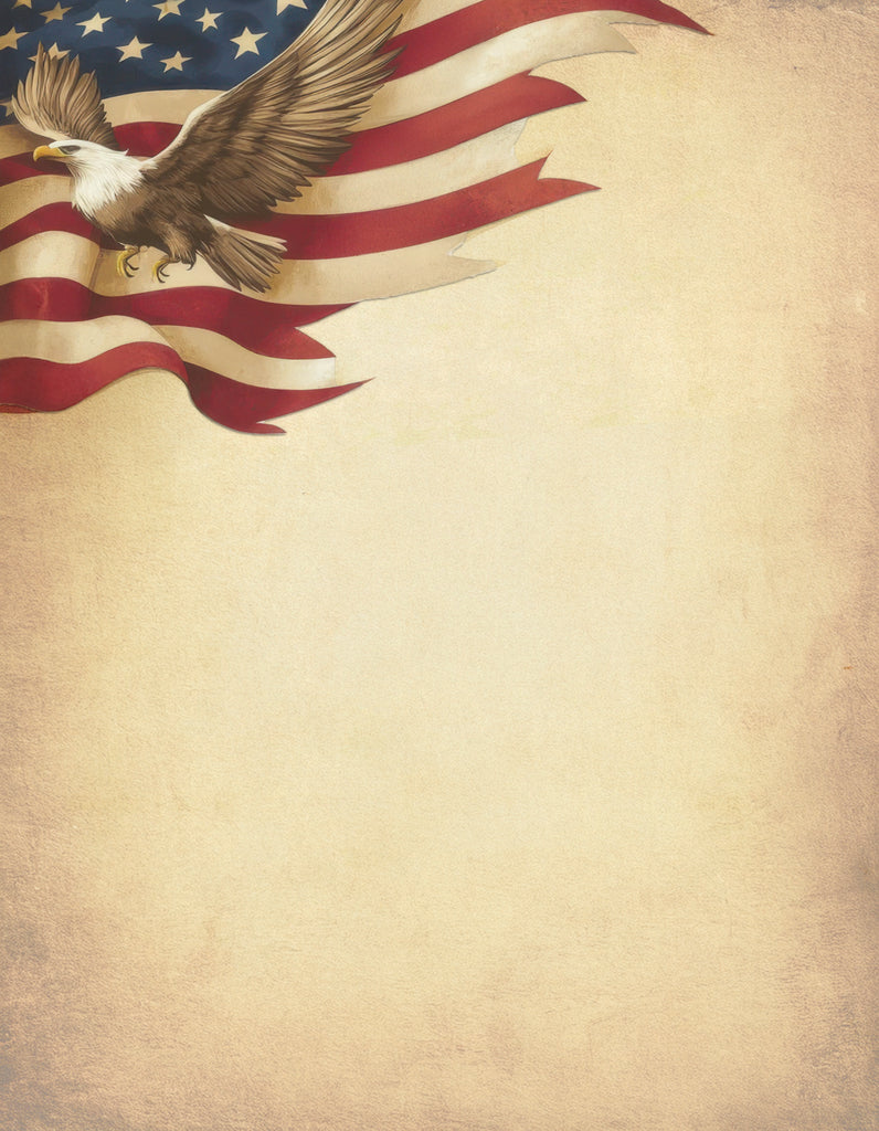 Land of the Brave - Patriotic Paper - 50 Sheets - 8.5 x 11 - Flag Stationery (4th of July Paper)