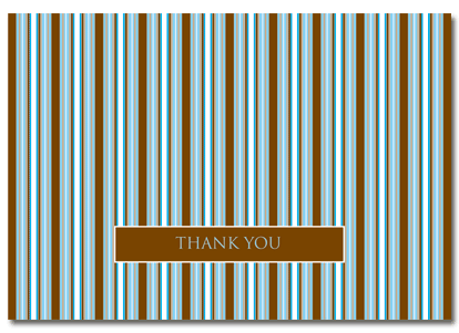 Thank You Note Card, Brown & Blue Stripes