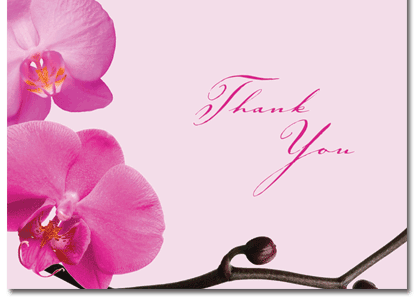 100 lb Pink Orchids Thank You Note Cards & Envelopes, measure(4.87" x 3.375" ), compatible with copier, inkjet and laser, matte both sides
