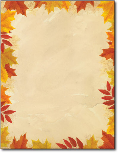 Autumn Leaves Border Stationery Paper , measure(8 1/2" x 11"), compatible with inkjet and laser