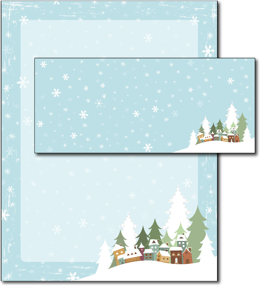 Christmas Paper With Envelopes Winter Village