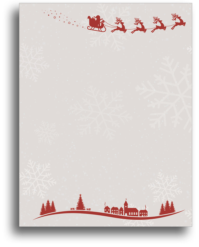 Christmas Stationery - Santa & Reindeer Over Town