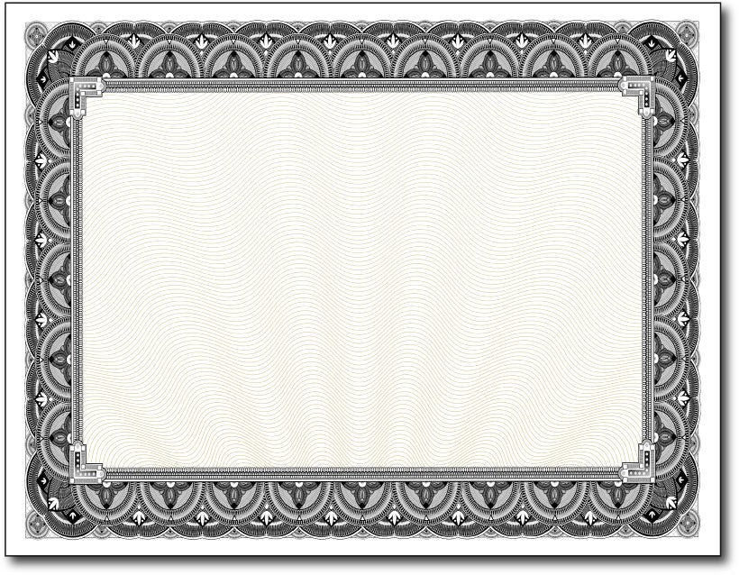 28lb Black Border Certificates measure 8 1/2" x 11", comaptible with inkjet, laser, and copier.
