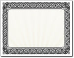 28lb Black Border Certificates measure 8 1/2" x 11", comaptible with inkjet, laser, and copier.