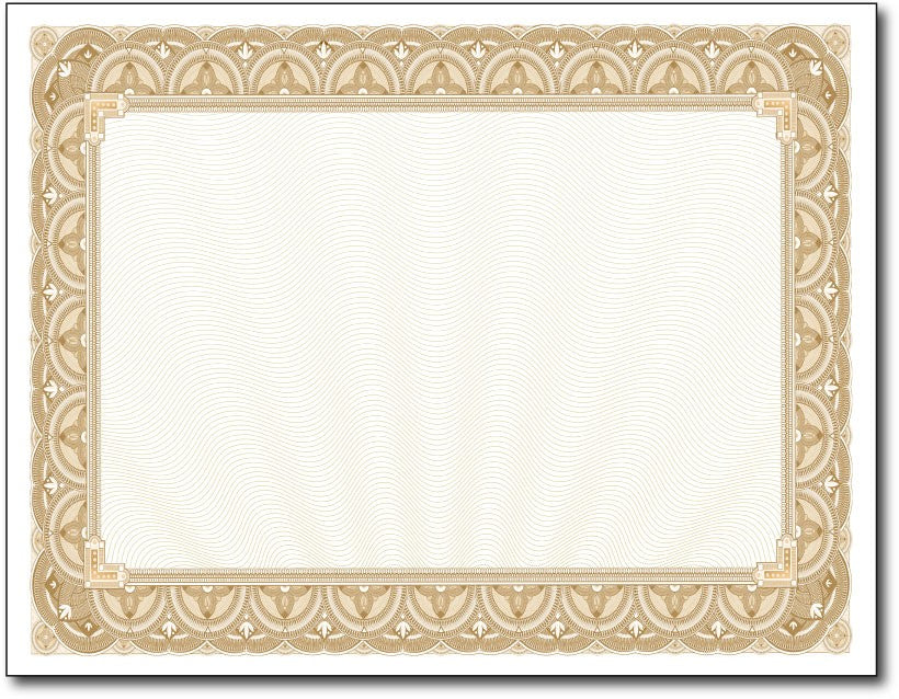 28lb Gold Border Certificates measure 8 1/2" x 11", comaptible with inkjet, laser, and copier.