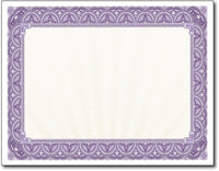 28lb Purple Border Certificates measure 8 1/2" x 11", comaptible with inkjet, laser, and copier.