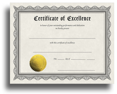 Award Certificates With Gold Foil Seal (Excellence)