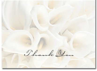 100lb White Calla Lilies Thank You Note Cards envelopes, measure ( 4.875" x 3.375")