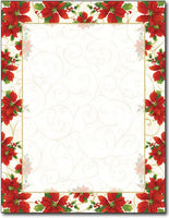 60 LB Poinsettia Swirl Letterhead, measure(8.5 X 11), compatible with copier, inkjet and laser, matte both sides
