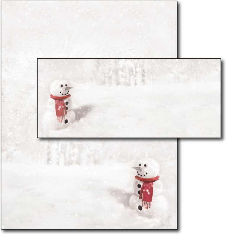 Snowman in Red Scarf Letterhead & Envelopes - 40 Sets, compatible with inkjet and laser