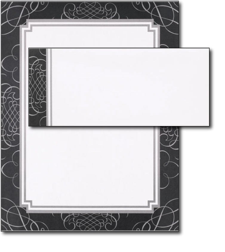 black & white formal wedding anniversary party letterhead stationery paper sheets envelopes set combo