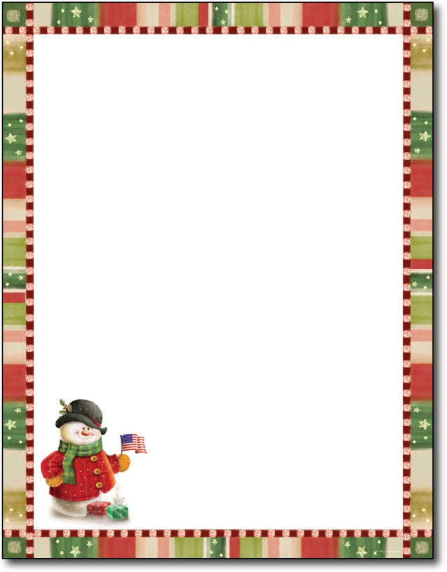 50lb Patriotic Snowman Letterhead Sheets, measure (8 1/2" x 11") , compatible with copier,inkjet and laser