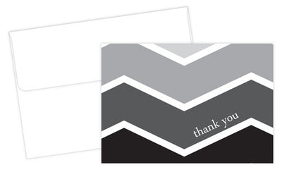 Ombre Chevron Thank You Cards featuring a stylish black and grey pattern on the cover