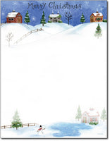 50lb Folk  Art Village Holiday Stationery, measure(8 1/2" x 11"), compatible with inkjet and laser