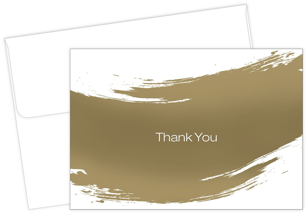 gold brush thank you cards and envelopes