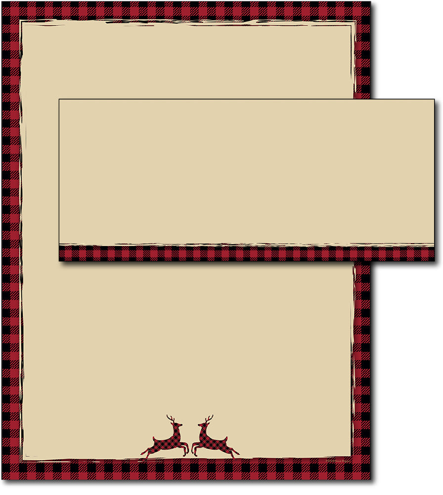 Buffalo Plaid Reindeer Holiday Stationery & Envelopes