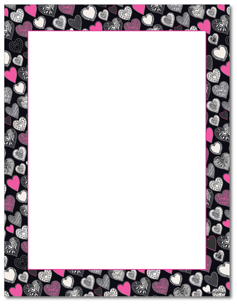 Valentines Letterhead - Pink & Black Hearts - 60lb Text