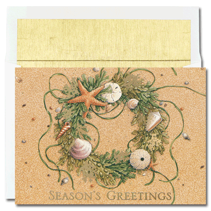 Beach Wreath Boxed Holiday Cards, measure( 5.625 X 7.875), compatible with inkjet and laser