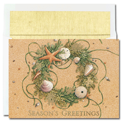 Beach Wreath Boxed Holiday Cards, measure( 5.625 X 7.875), compatible with inkjet and laser