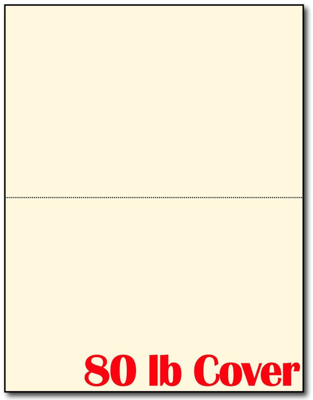 80lb, 2 Microperforated Cream Jumbo Postcards on an 8 1/2" x 11" Sheet.