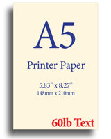 Cream A5 Paper (8.27" x 5.83" ) || 60lb Text