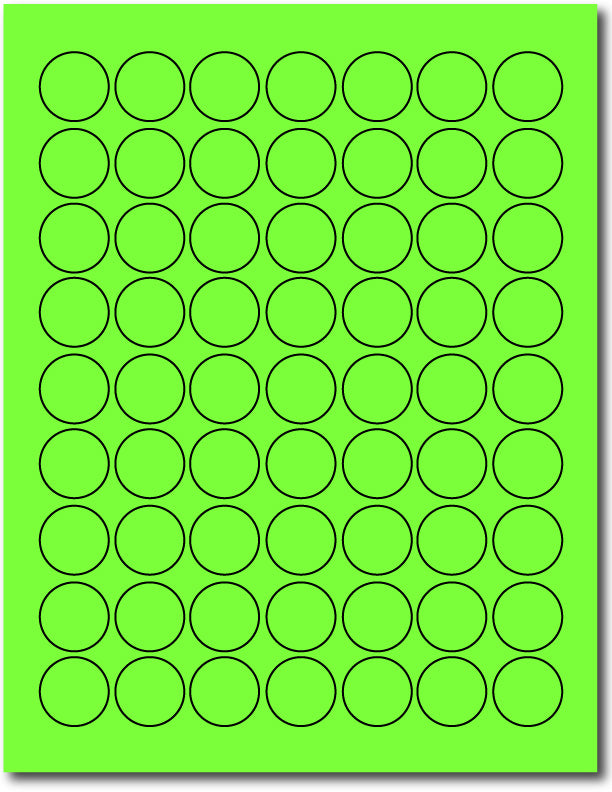 Fluorescent Green 1" Round Labels - 63up - Permanent Adhesive
