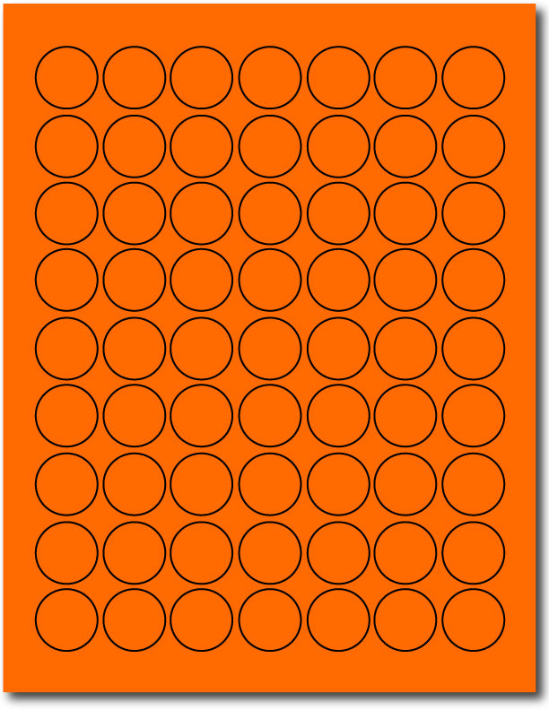 Orange 1" Round Labels - 63up - Permanent Adhesive