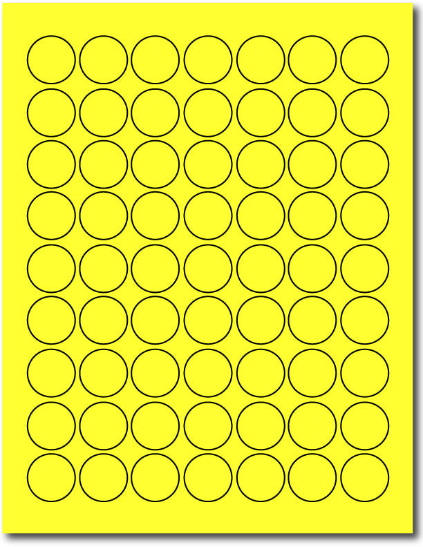 Yellow 1" Round Labels - 63up - Permanent Adhesive
