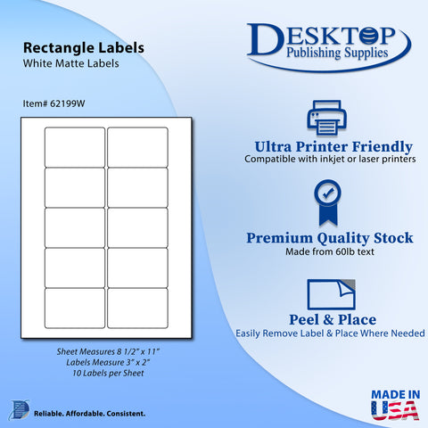 Blank White 3" x 2" Labels - 10up - Permanent Adhesive