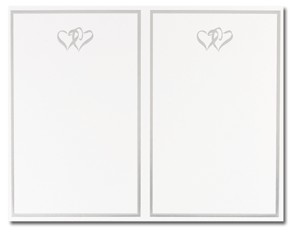 110 lb Silver Double Hearts 2-Up Invitations And Envelopes, measure(8 1/2" x 5 1/2"), compatible with inkjet and laser, matte both sides