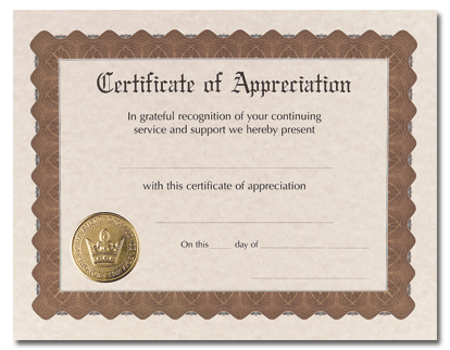 65lb Certificate of Appreciation Award , measure ( 8 1/2" x 11") , compatible with inkjet and laser