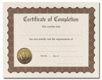 65lb Certificate of Completion Award , measure (8 1/2" x 11") , compatible with inkjet and laser