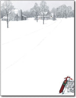 60lb Winter Scene & Sled Letterhead Sheets,  measure (8 1/2" x 11") , compatible with inkjet and laser