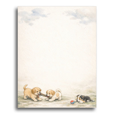 Playful Puppies Stationery Paper – 50 Sheets | 28lb Bond (70lb Text) Premium Writing Paper for Letters, Notes, Invitations & Thank You Cards