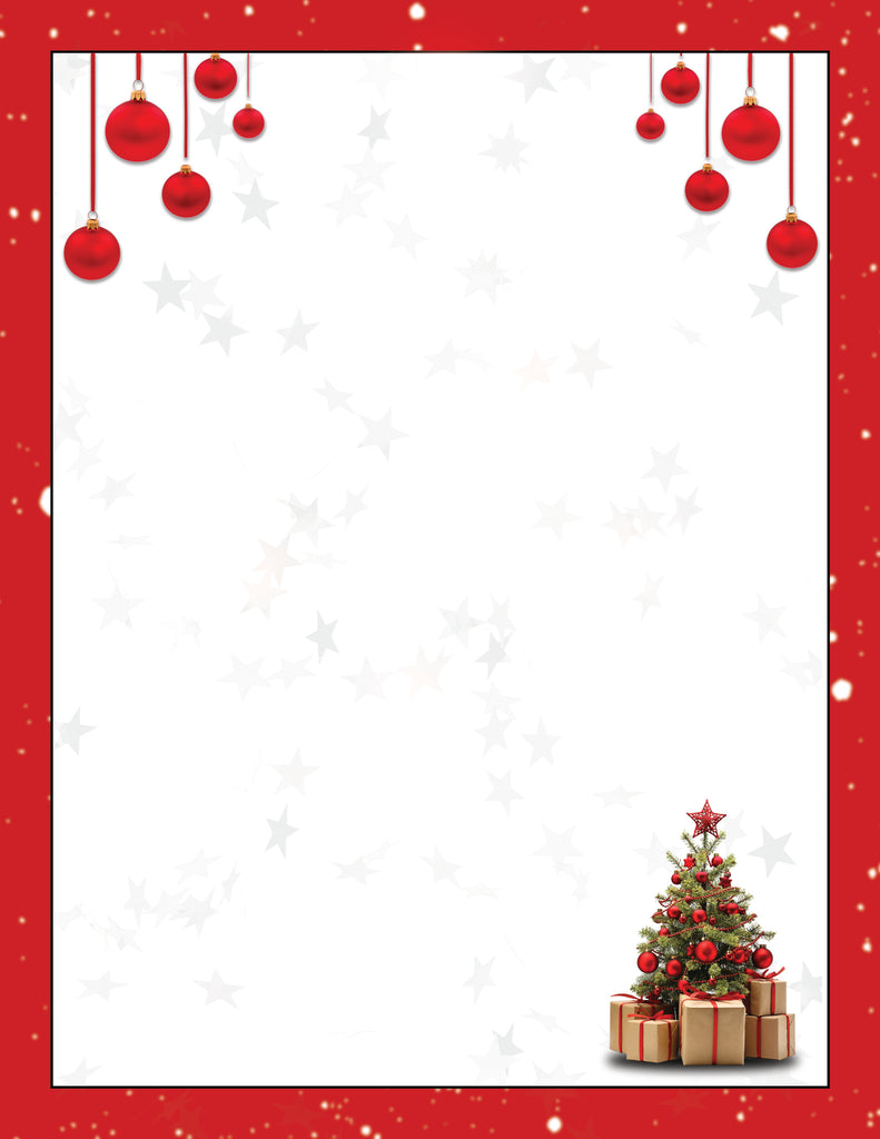 Red Bulbs & Christmas Tree Stationery Paper for Winter & Holiday Events