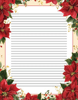 Poinsettia Joy Christmas Stationery Paper - Holiday Lined Letter Writing Paper - 8.5 x 11 - Decorative Printer Paper