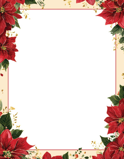 Poinsettia Joy Holiday Stationery Paper - Holiday Lined Letter Writing Paper - 8.5 x 11 - Decorative Printer Paper