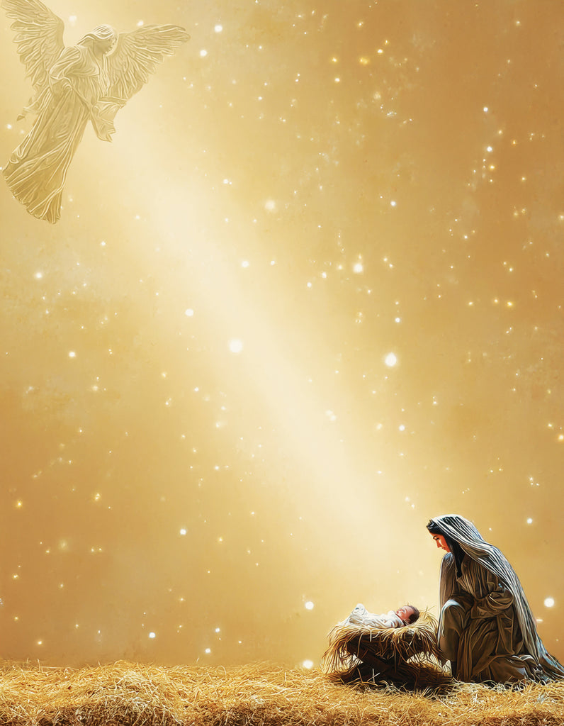 Divine Nativity Stationery Paper - Holy Night Christmas Stationery with Mary, Baby Jesus & Angel Design, Religious Holiday Printer Paper