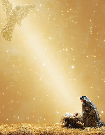 Divine Nativity Stationery Paper - Holy Night Christmas Stationery with Mary, Baby Jesus & Angel Design, Religious Holiday Printer Paper
