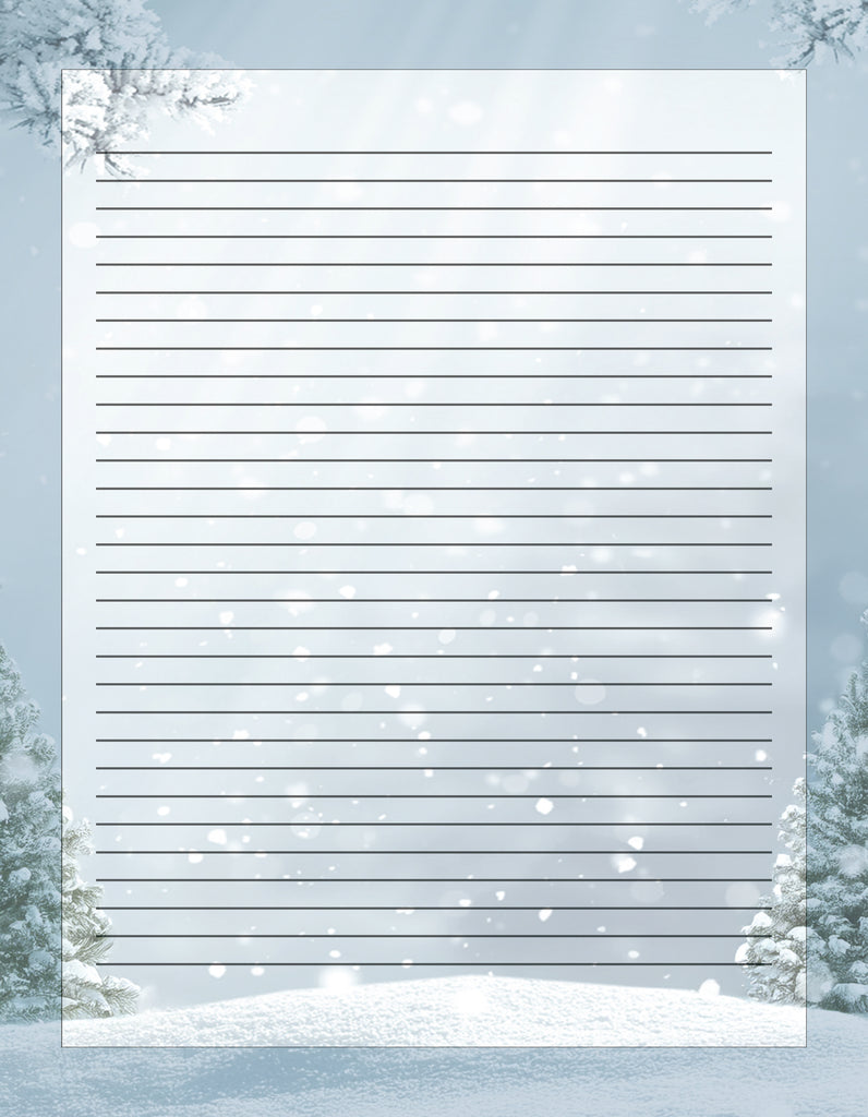 First Snowfall Winter Stationery Paper - Holiday Lined Letter Writing Paper - 50 Sheets - 8.5 x 11 - Decorative Printer Paper