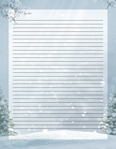 First Snowfall Winter Stationery Paper - Holiday Lined Letter Writing Paper - 50 Sheets - 8.5 x 11 - Decorative Printer Paper