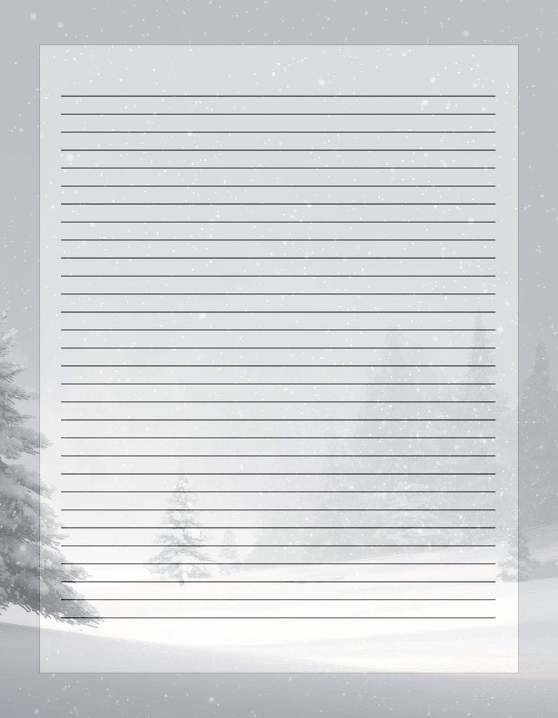 Snowy Winter Stationery Paper - Holiday Lined Letter Writing Paper - 8.5 x 11 - Decorative Printer Paper