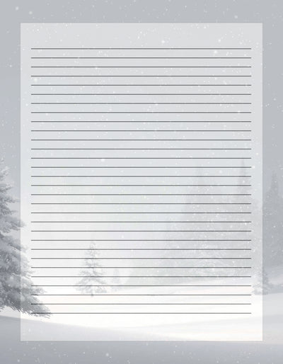Snowy Winter Stationery Paper - Holiday Lined Letter Writing Paper - 8.5 x 11 - Decorative Printer Paper