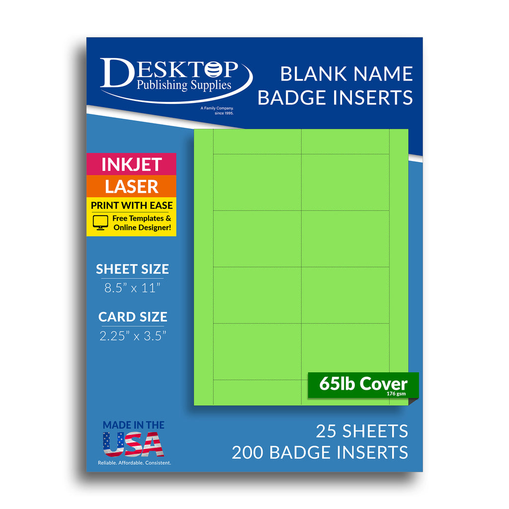 8up 65lb Cover Bright Green Name Badge Inserts
