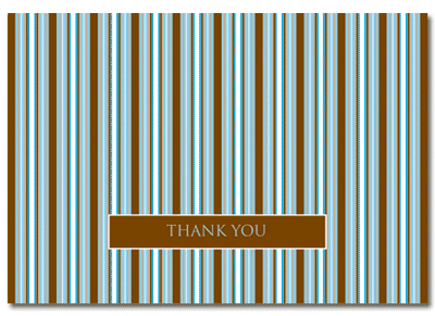 Thank You Note Card, Brown & Blue Stripes