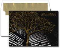 City Building w/ Tree Lights Imprintable Holiday Cards & Envelopes - 16 Sets