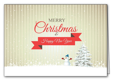 snowman & tree christmas xmas holiday cards merry christmas & happy new year cards