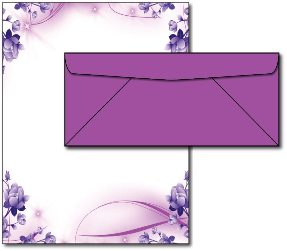Purple Passion Stationery Paper & Envelopes -  40 Sets, compatible with inkjet and laser