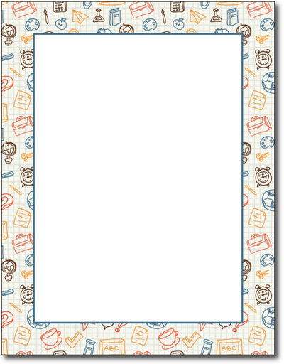 50lb School Border Stationery, measure(8 1/2" x 11"), compatible with inkjet and laser