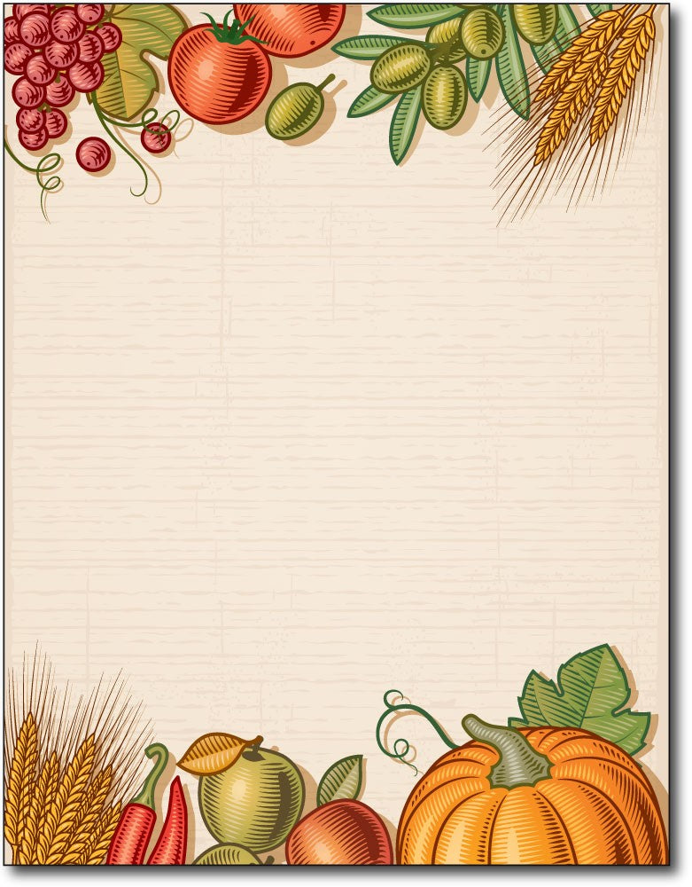 Fall Harvest table thanksgiving Stationery Paper, measures 8 1/2" x 11", compatible with inkjet and laser